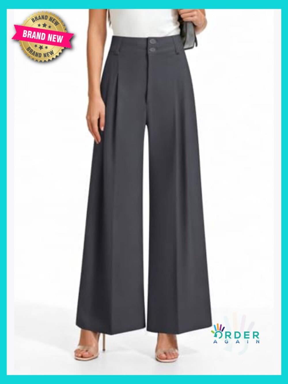 High Waist Pleated Wide Leg Palazzo Pants Work Business Casual Trousers - Picture 6 of 7